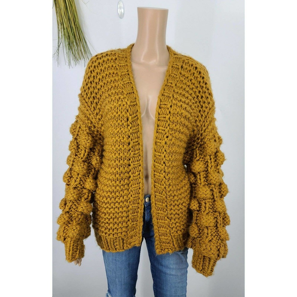 Chicwish OS Cardigan Mustard Super Chunky Pom Pom